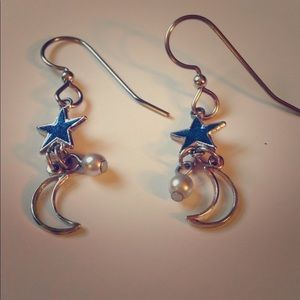 Silver Forest star and moon earrings